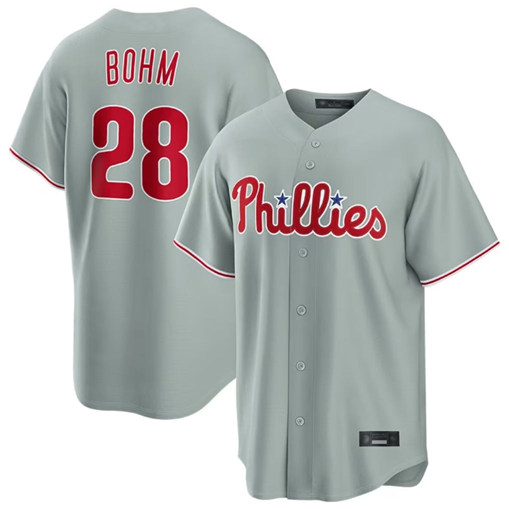 BIPIHUC P.Phillies #28 Alec Bohm Player Gray Home Game Stitched Jerseys