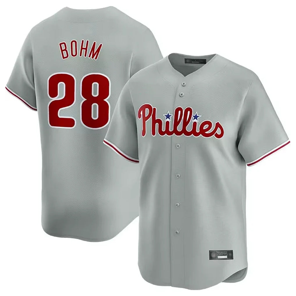 BIPIHUC P.Phillies #28 Alec Bohm Player Gray Home Limited Stitched Jerseys