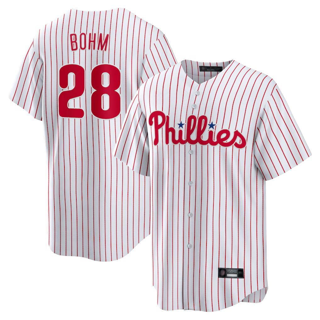 BIPIHUC P.Phillies #28 Alec Bohm Player White Home Game Stitched Jerseys