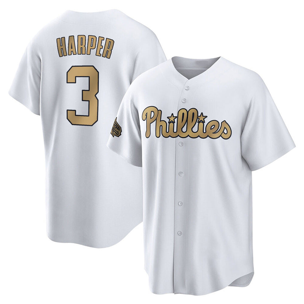 BIPIHUC P.Phillies #3 Bryce Harper Player Gold All-Star Home Game Stitched Jerseys