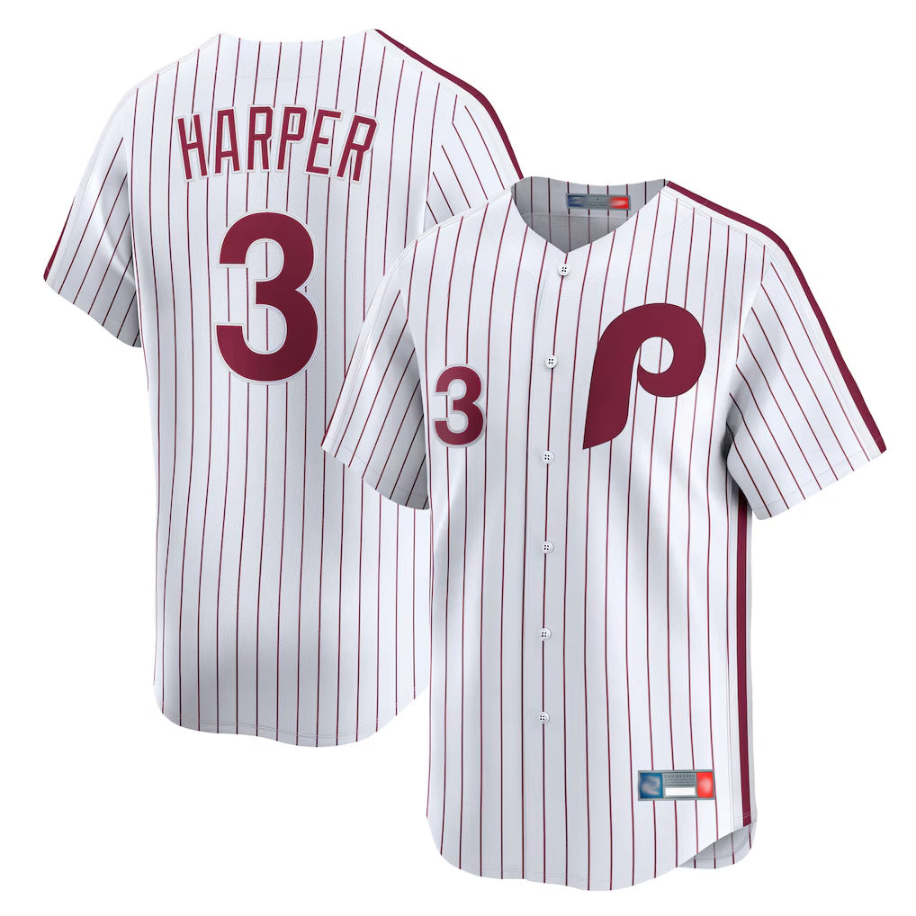 BIPIHUC P.Phillies #3 Bryce Harper Player White Cooperstown Collection Limited Home Stitched Jerseys