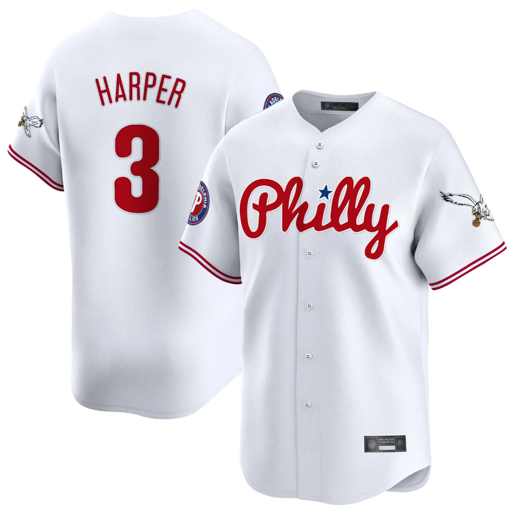 BIPIHUC P.Phillies #3 Bryce Harper Player White Phillies & Eagles Vapor Premier Limited Stitched Jersey