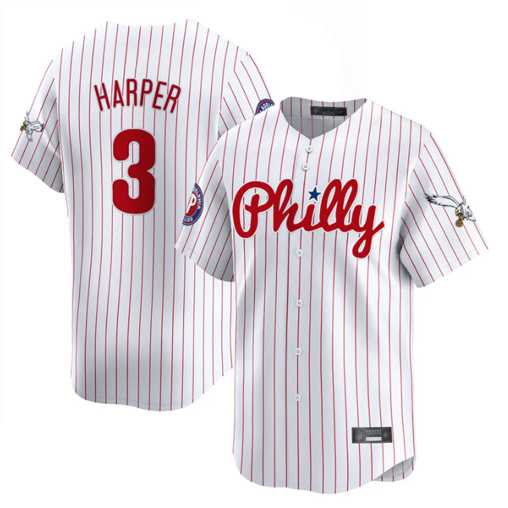 BIPIHUC P.Phillies #3 Bryce Harper Player White Pinstripe Phillies & Eagles Vapor Premier Limited Stitched Jerseys