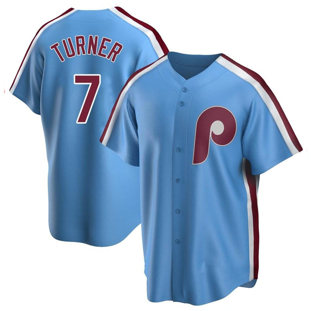 BIPIHUC P.Phillies #7 Trea Turner Player Light Blue Home Game Stitched Jerseys