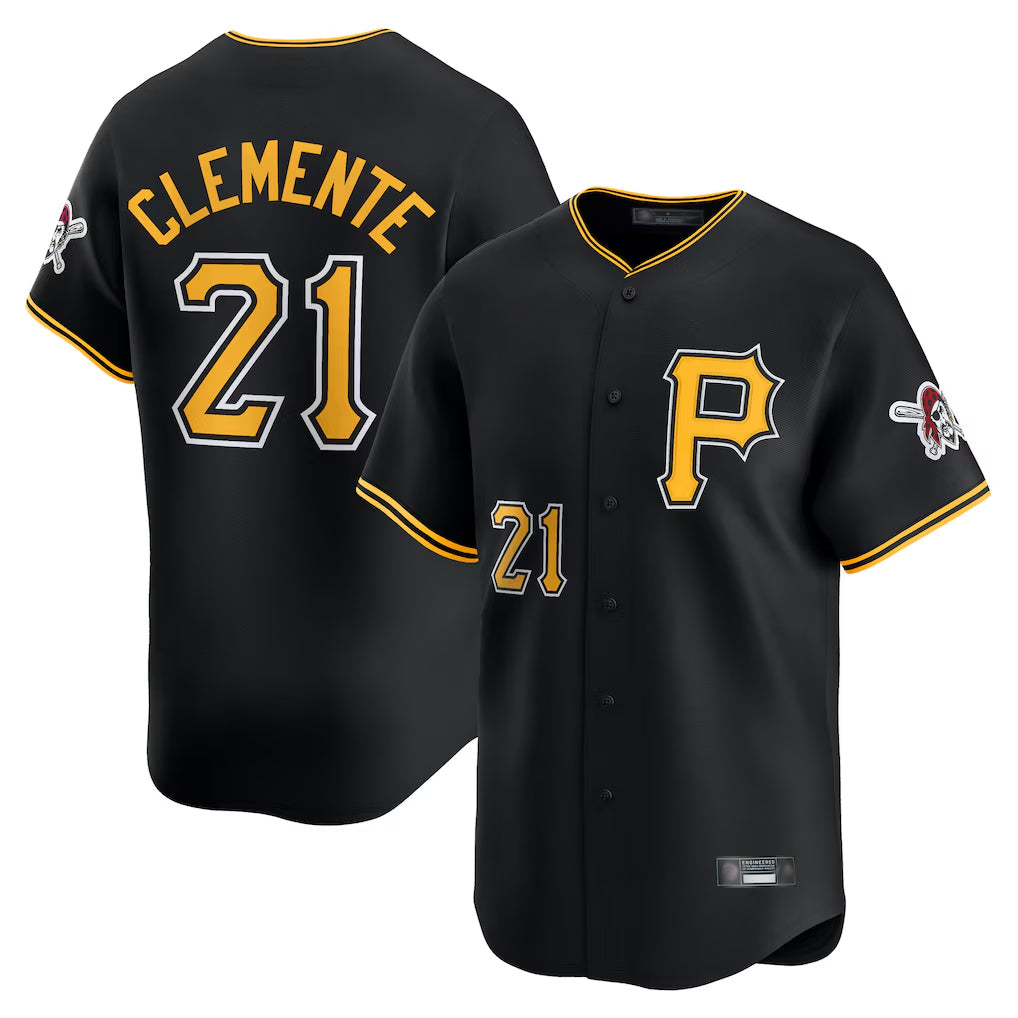 BIPIHUC P.Pirates #21 Roberto Clemente Player Black Alternate Limited Game Stitched Jerseys