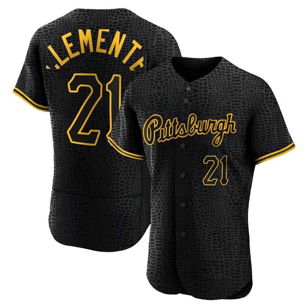 BIPIHUC P.Pirates #21 Roberto Clemente Player Black Snake Skin City Home Limited Elite Stitched Jerseys