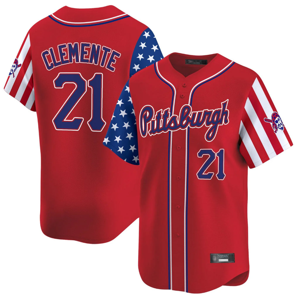 BIPIHUC P.Pirates #21 Roberto Clemente Player Red 2025 Independence Day Vapor Premier Limited Stitched Jerseys