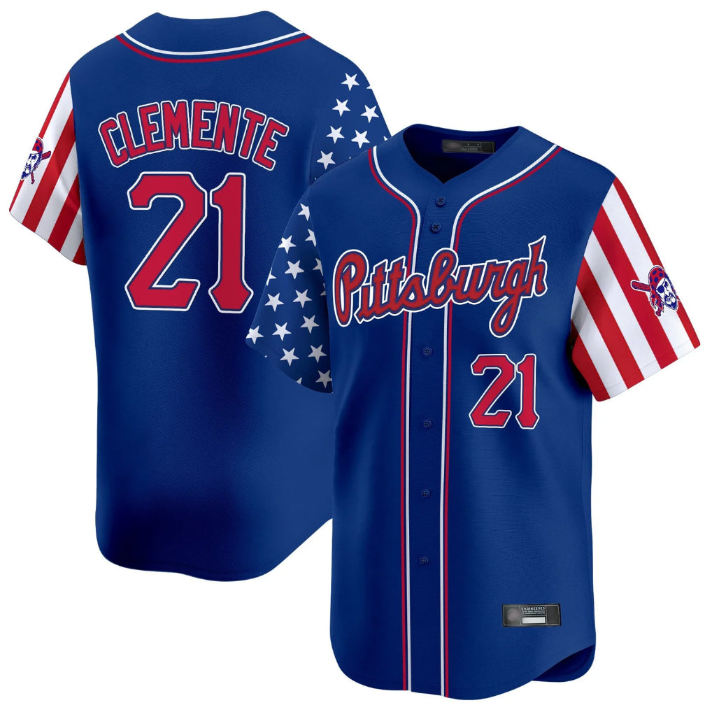 BIPIHUC P.Pirates #21 Roberto Clemente Player Royal 2025 Independence Day Vapor Premier Limited Stitched Jerseys