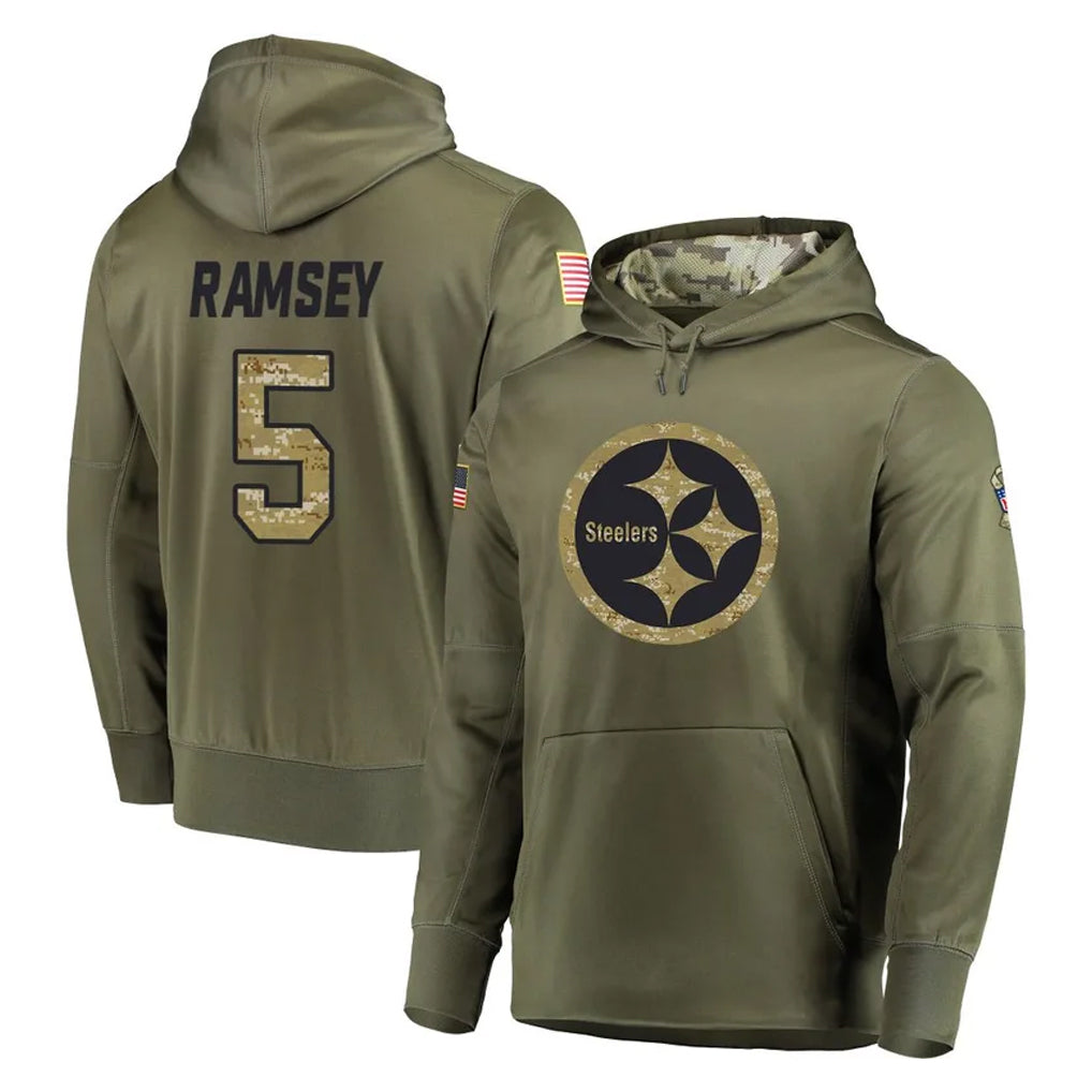 BIPIHUC P.Steelers #5 Jalen Ramsey Player Olive Salute to Service Pullover Hoodie Home Game Stitched Jerseys