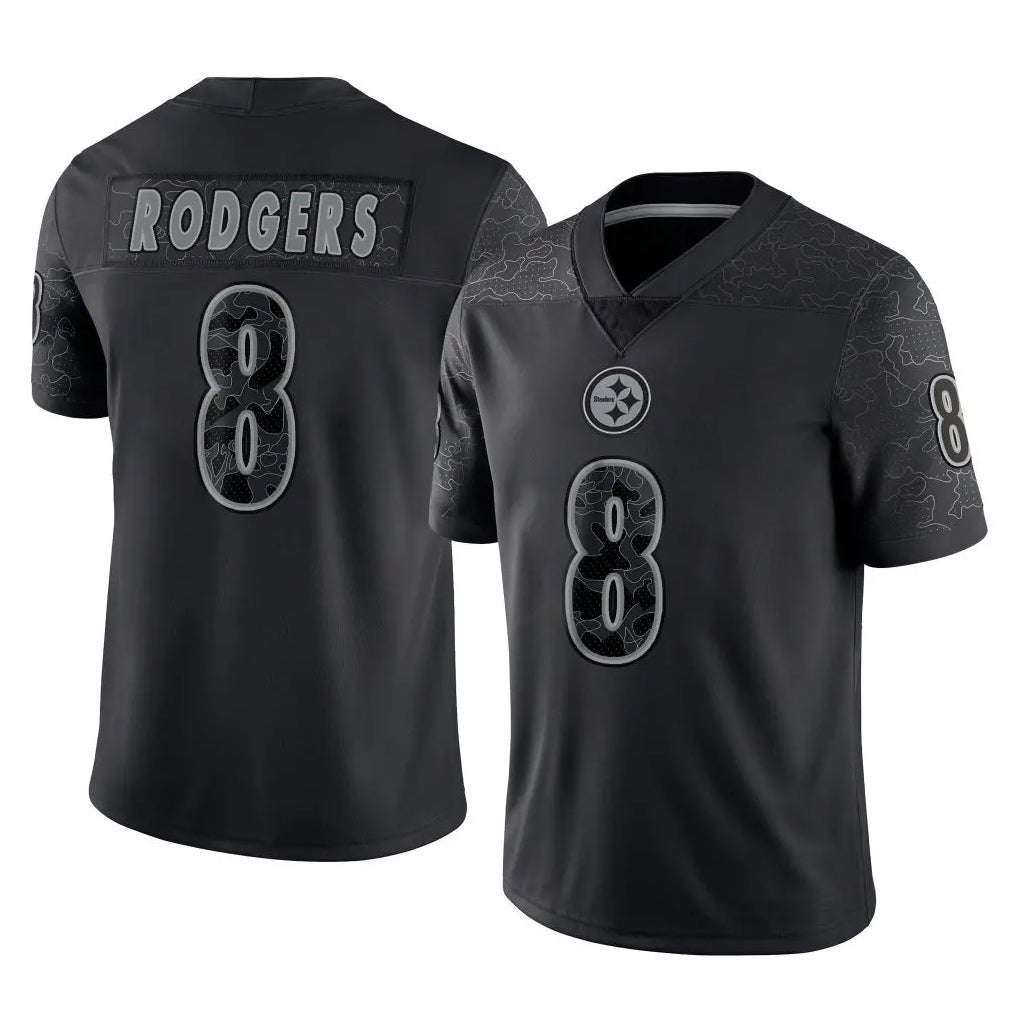 BIPIHUC P.Steelers #8 Aaron Rodgers Player Black Reflective Limited Home Game Stitched Jerseys