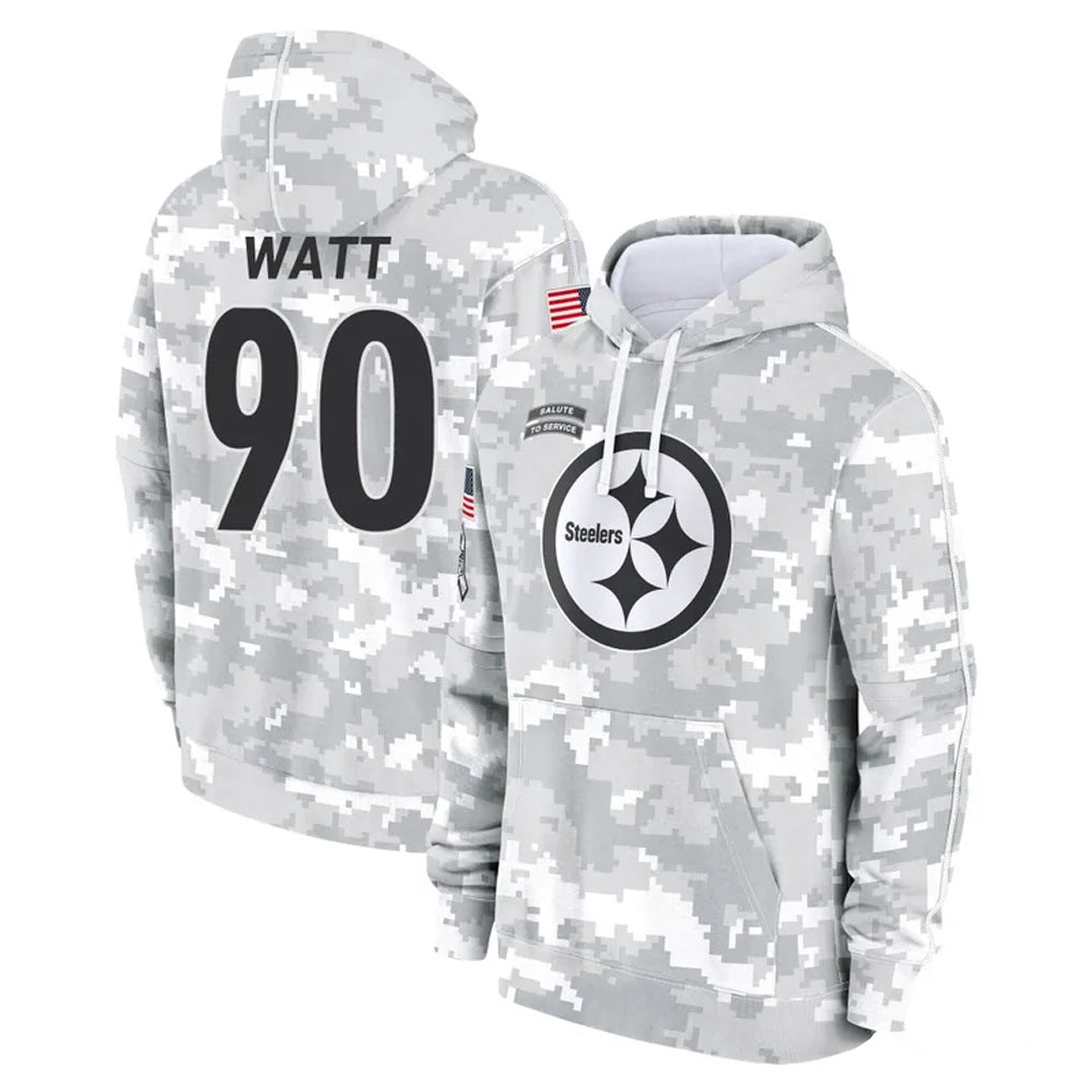 BIPIHUC P.Steelers #90 T.J. Watt Player Arctic Camo Limited Salute to Service Pullover Hoodies Game Stitched Jerseys