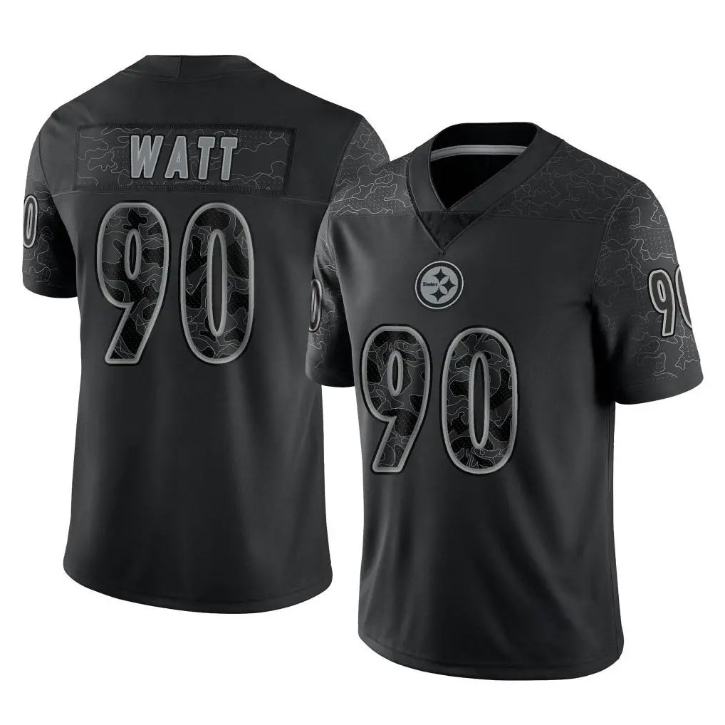 BIPIHUC P.Steelers #90 T.J. Watt Player Black Reflective Limited Home Game Stitched Jerseys