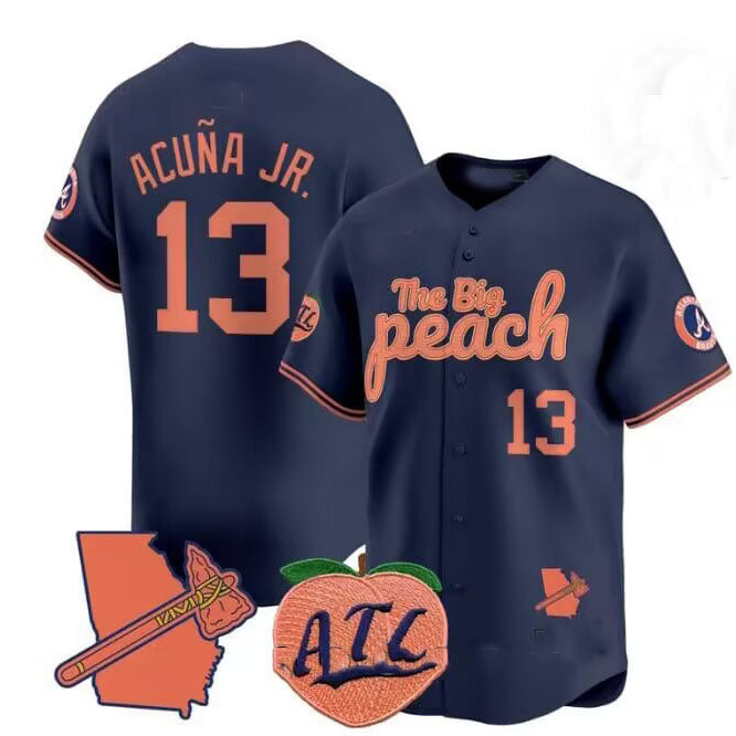 BIPIHUC A.Braves #13 Ronald Acuna Jr. NavyThe Big Peach Vapor Stitches Personalized Jersey