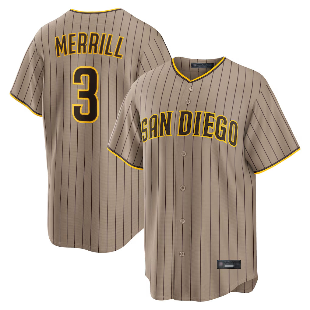 BIPIHUC S.Diego Padres #3 Jackson Merrill Player Khaki Home Game Stitched Jerseys