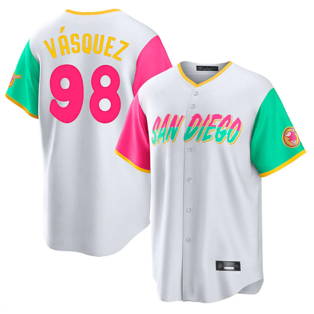 BIPIHUC S.Diego Padres #98 Randy Vasquez Player White City Connect Home Game Stitched Jerseys