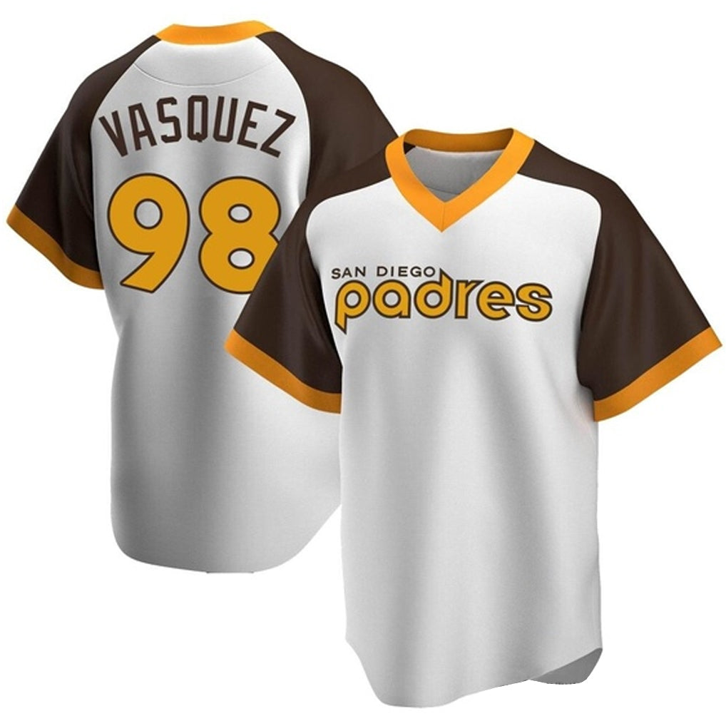 BIPIHUC S.Diego Padres #98 Randy Vasquez Player White Home Cooperstown Collection Replica Game Stitched Jerseys
