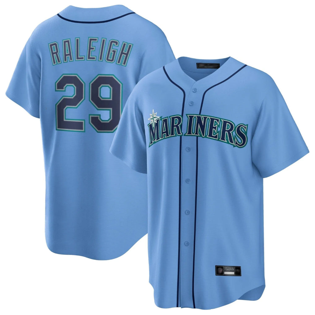 BIPIHUC S.Mariners #29 Cal Raleigh Player Light Blue Home Game Stitched Jerseys