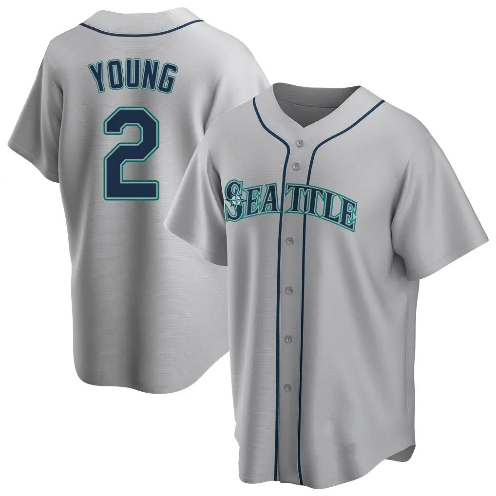 BIPIHUC S.Mariners #2 Cole Young Player Gray Home Game Stitched Jerseys