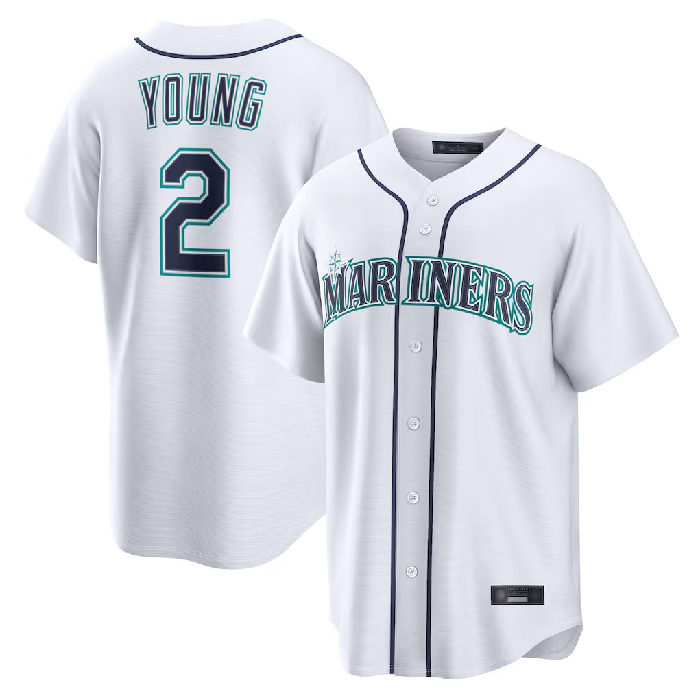 BIPIHUC S.Mariners #2 Cole Young Player White Home Game Stitched Jerseys