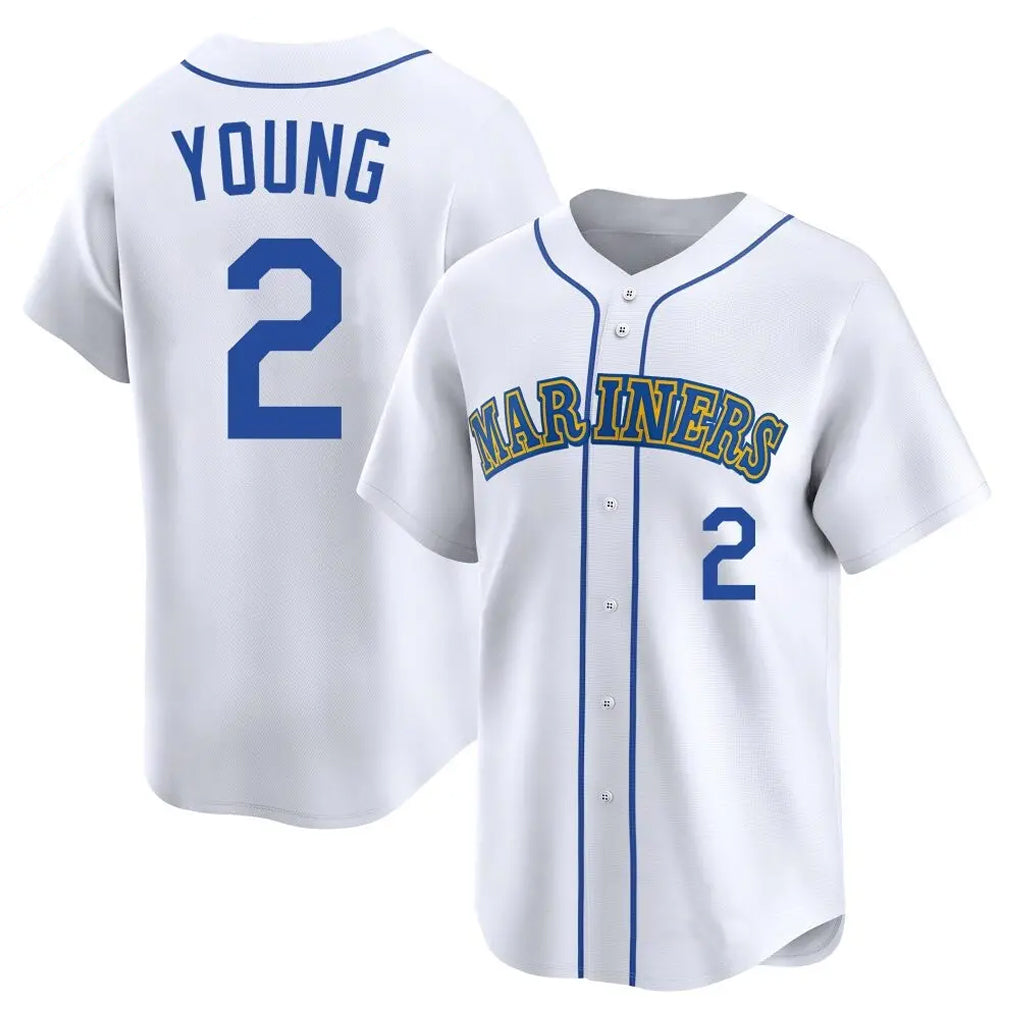 BIPIHUC S.Mariners #2 Cole Young Player White Throwback Cooperstown Collection Limited Game Stitched Jerseys