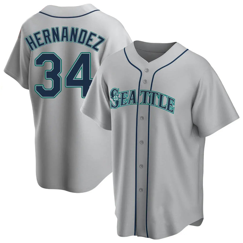 BIPIHUC S.Mariners #34 Felix Hernandez Player Gray Home Game Stitched Jerseys