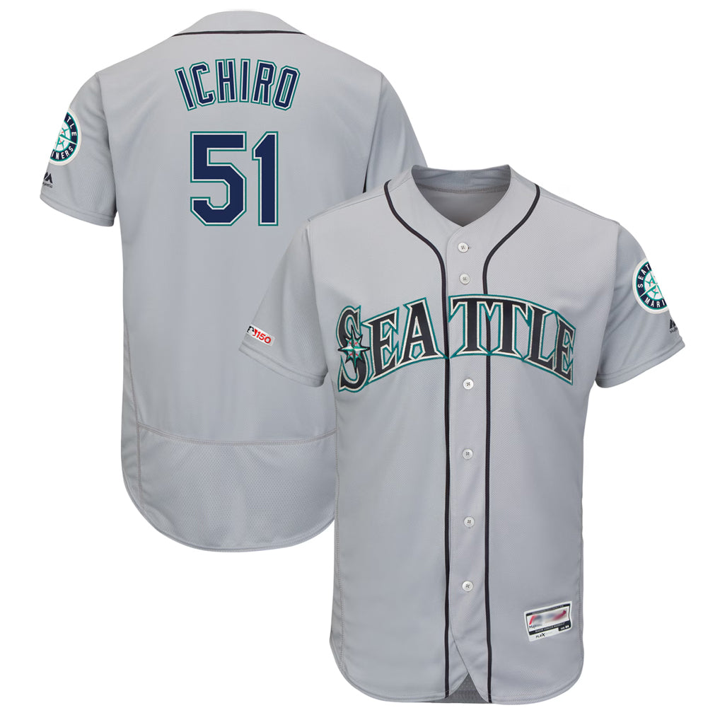 BIPIHUC S.Mariners #51 Ichiro Suzuki Player Gray Majestic Road Flex Base Collection Limited Stitched Jerseys