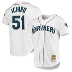 BIPIHUC S.Mariners #51 Ichiro Suzuki Player White Mitchell & Ness All-Star Game Cooperstown Collection Authentic Limited Stitched Jerseys
