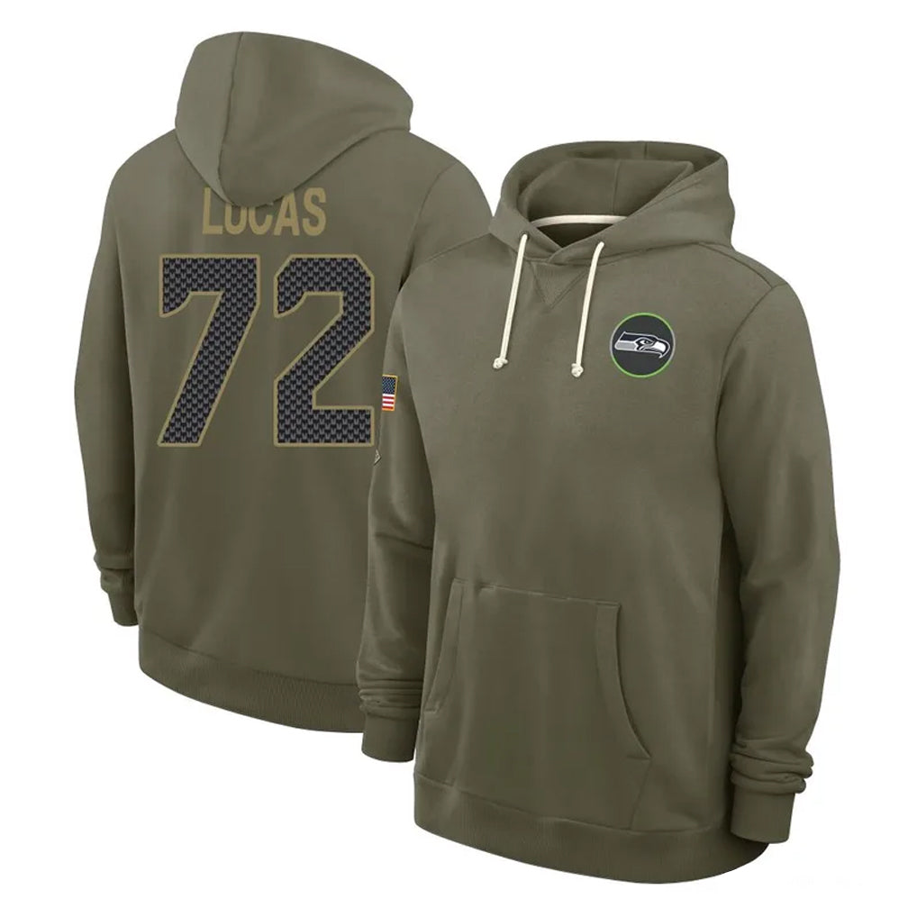 BIPIHUC S.Seahawks #72 Abraham Lucas Player Olive Salute to Service Pullover Hoodies Limited Stitched Jerseys