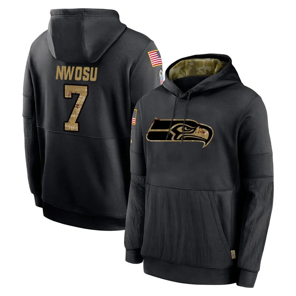 BIPIHUC S.Seahawks #7 Uchenna Nwosu Player Black Salute to Service Hoodies Limited Game Stitched Jerseys