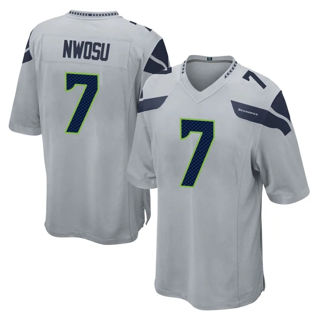 BIPIHUC S.Seahawks #7 Uchenna Nwosu Player Gray Home Game Stitched Jerseys
