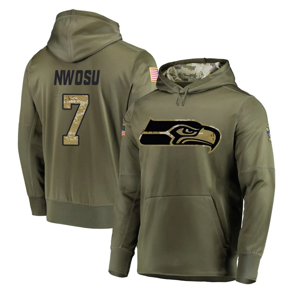 BIPIHUC S.Seahawks #7 Uchenna Nwosu Player Olive Salute to Service Pullover Hoodie Home Game Stitched Jerseys