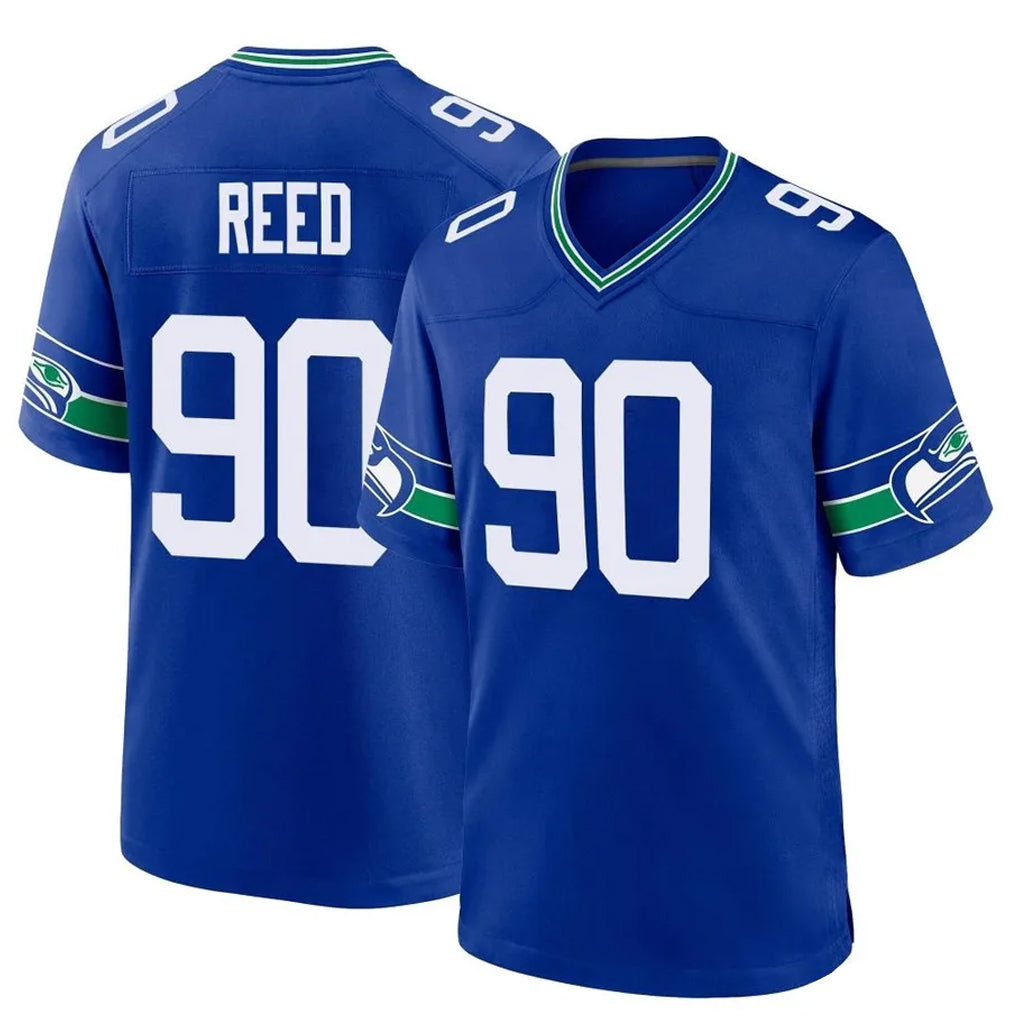BIPIHUC S.Seahawks #90 Jarran Reed Player Royal Throwback Home Game Stitched Jerseys