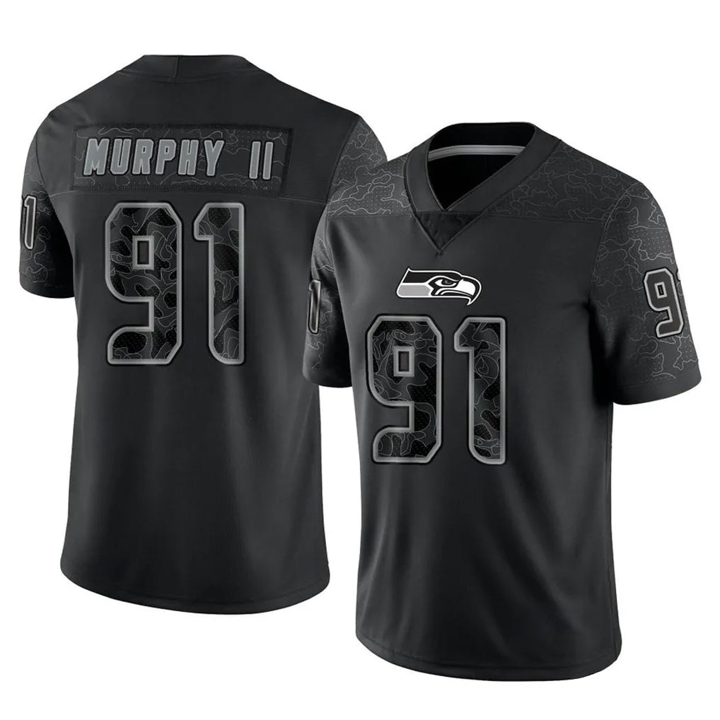BIPIHUC S.Seahawks #91 Byron Murphy II Player Black Limited Reflective Home Game Stitched Jerseys
