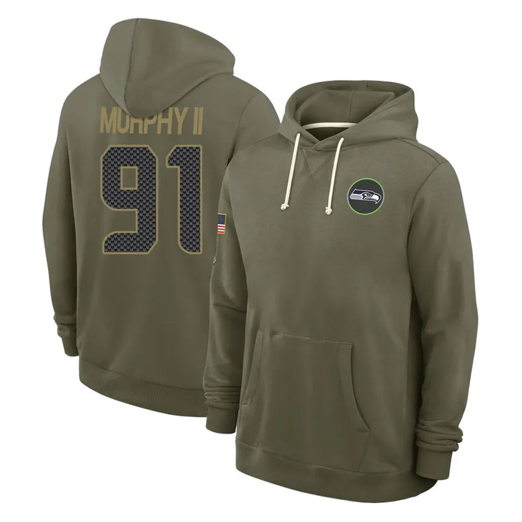 BIPIHUC S.Seahawks #91 Byron Murphy II Player Olive Salute to Service Pullover Hoodies Limited Stitched Jerseys