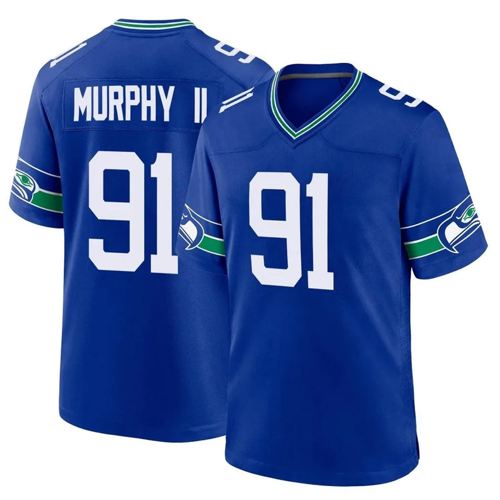 BIPIHUC S.Seahawks #91 Byron Murphy II Player Royal Throwback Home Game Stitched Jerseys