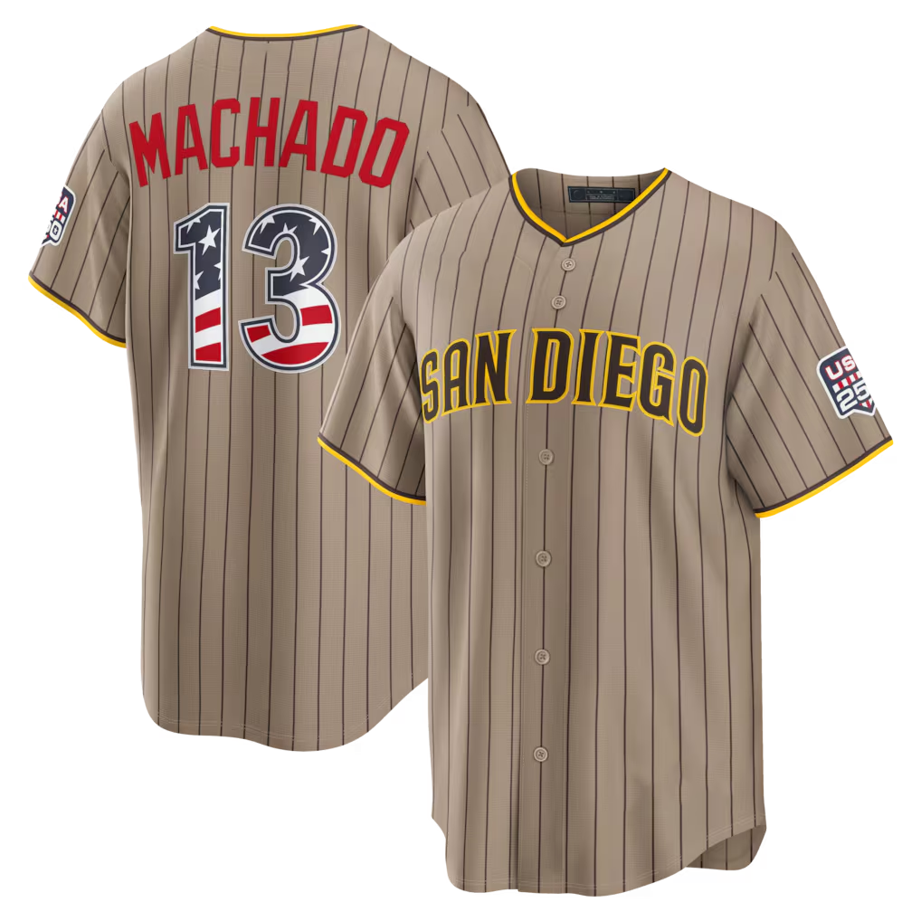 BIPIHUC SD.Padres #13 Manny Machado Sand USA 250 Fourth of July Alternate Stadium Jersey