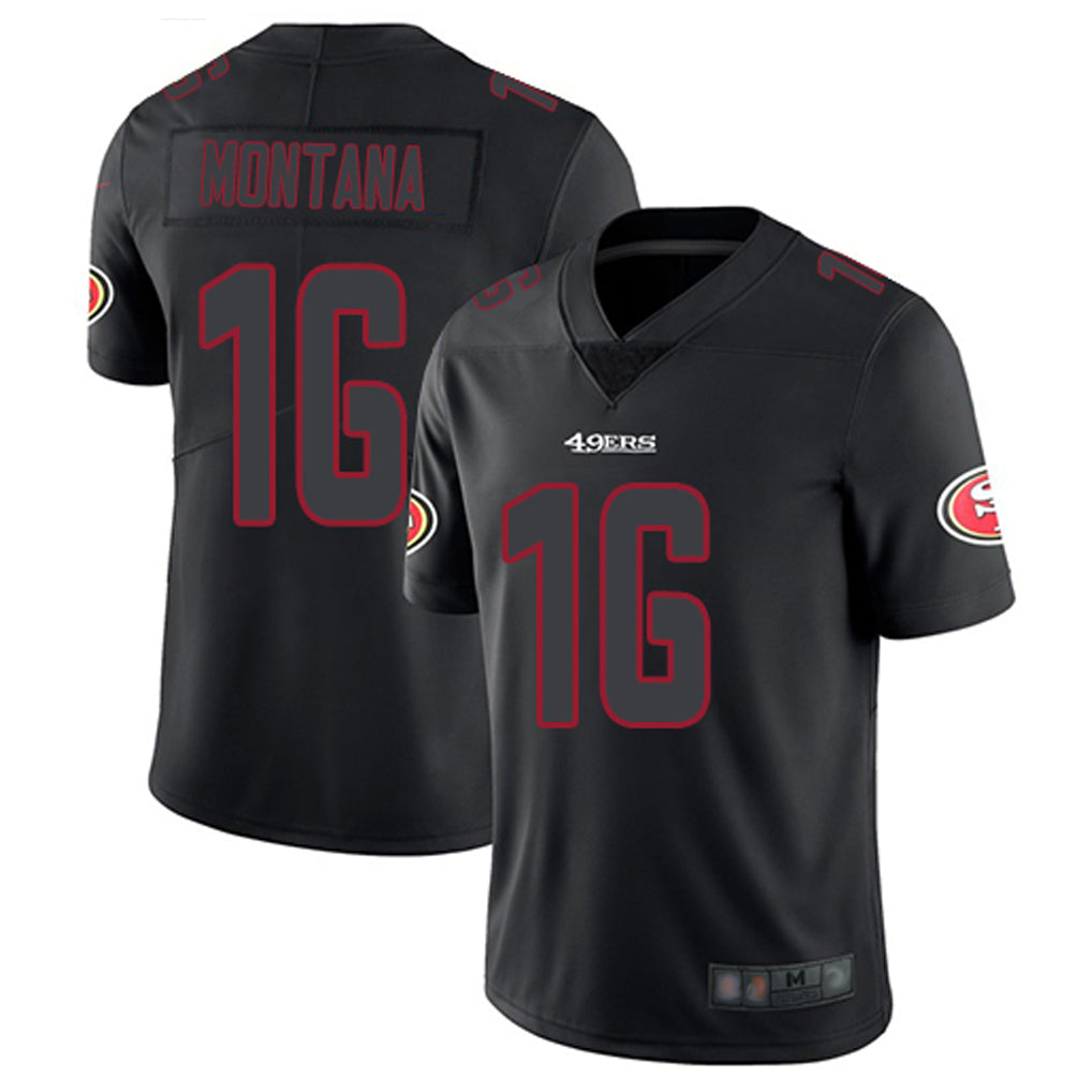 BIPIHUC SF.49ers #16 Joe Montana Player Black Limited Rush Impact Stitched Jerseys