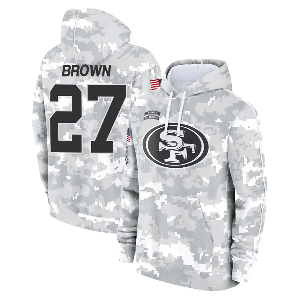 BIPIHUC SF.49ers #27 Ji'Ayir Brown Player Arctic Camo Limited Salute to Service Pullover Hoodies Game Stitched Jerseys