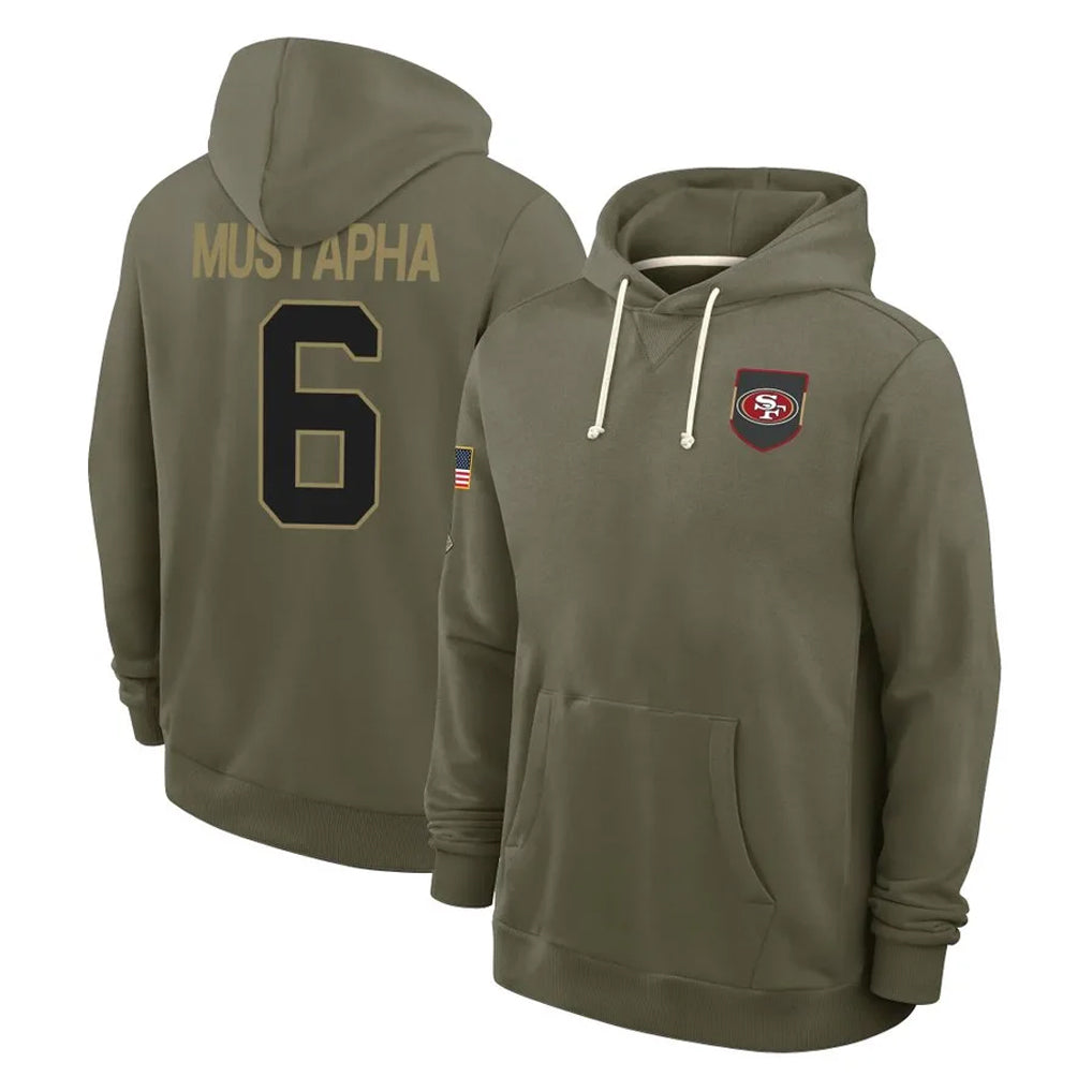 BIPIHUC SF.49ers #6 Malik Mustapha Player Olive Salute to Service Pullover Hoodies Limited Stitched Jerseys
