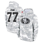 BIPIHUC SF.49ers #77 Dominick Puni Player Arctic Camo Limited Salute to Service Pullover Hoodies Game Stitched Jerseys