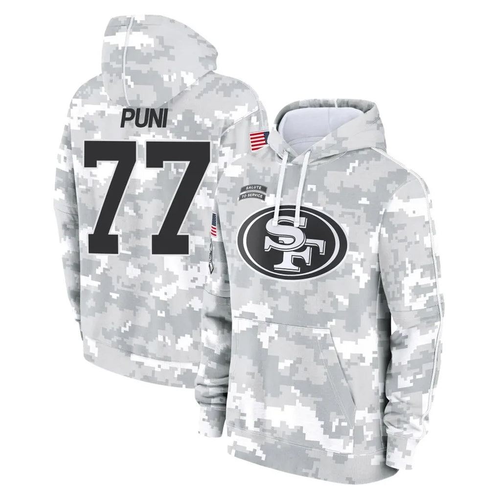 BIPIHUC SF.49ers #77 Dominick Puni Player Arctic Camo Limited Salute to Service Pullover Hoodies Game Stitched Jerseys