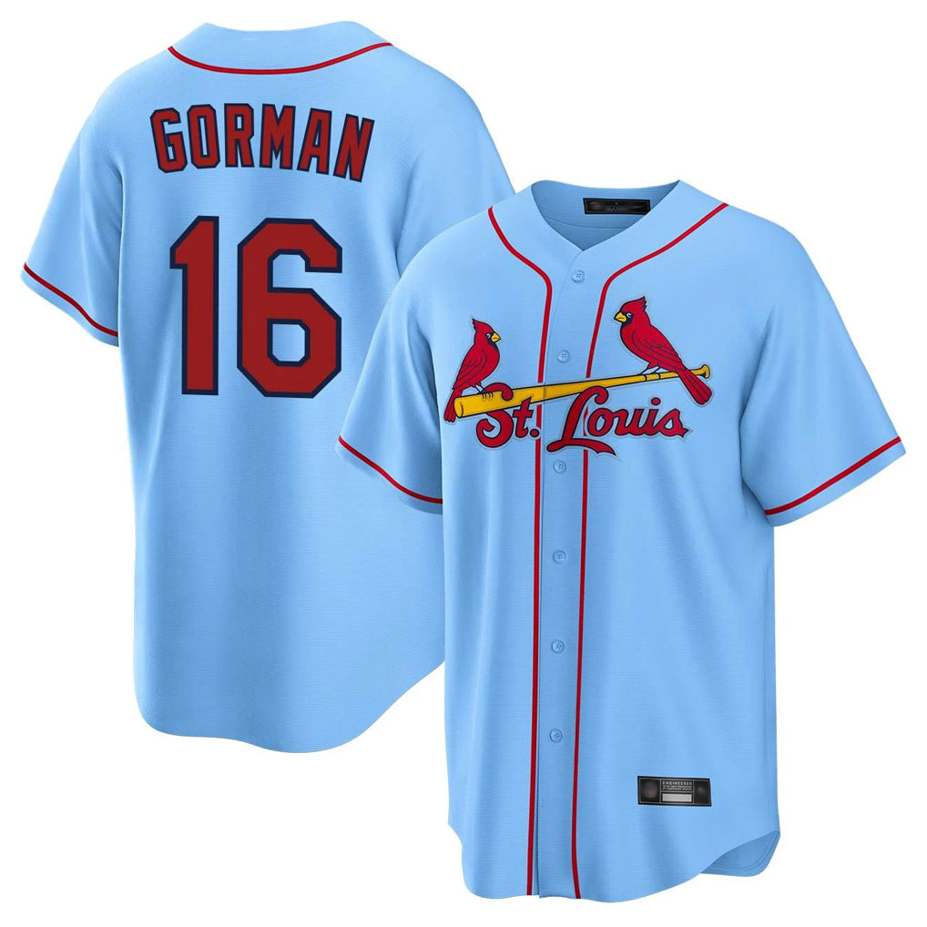 BIPIHUC St. Louis Cardinals #16 Nolan Gorman Player Light Blue Home Game Stitched Jerseys