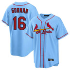 BIPIHUC St. Louis Cardinals #16 Nolan Gorman Player Light Blue Home Game Stitched Jerseys