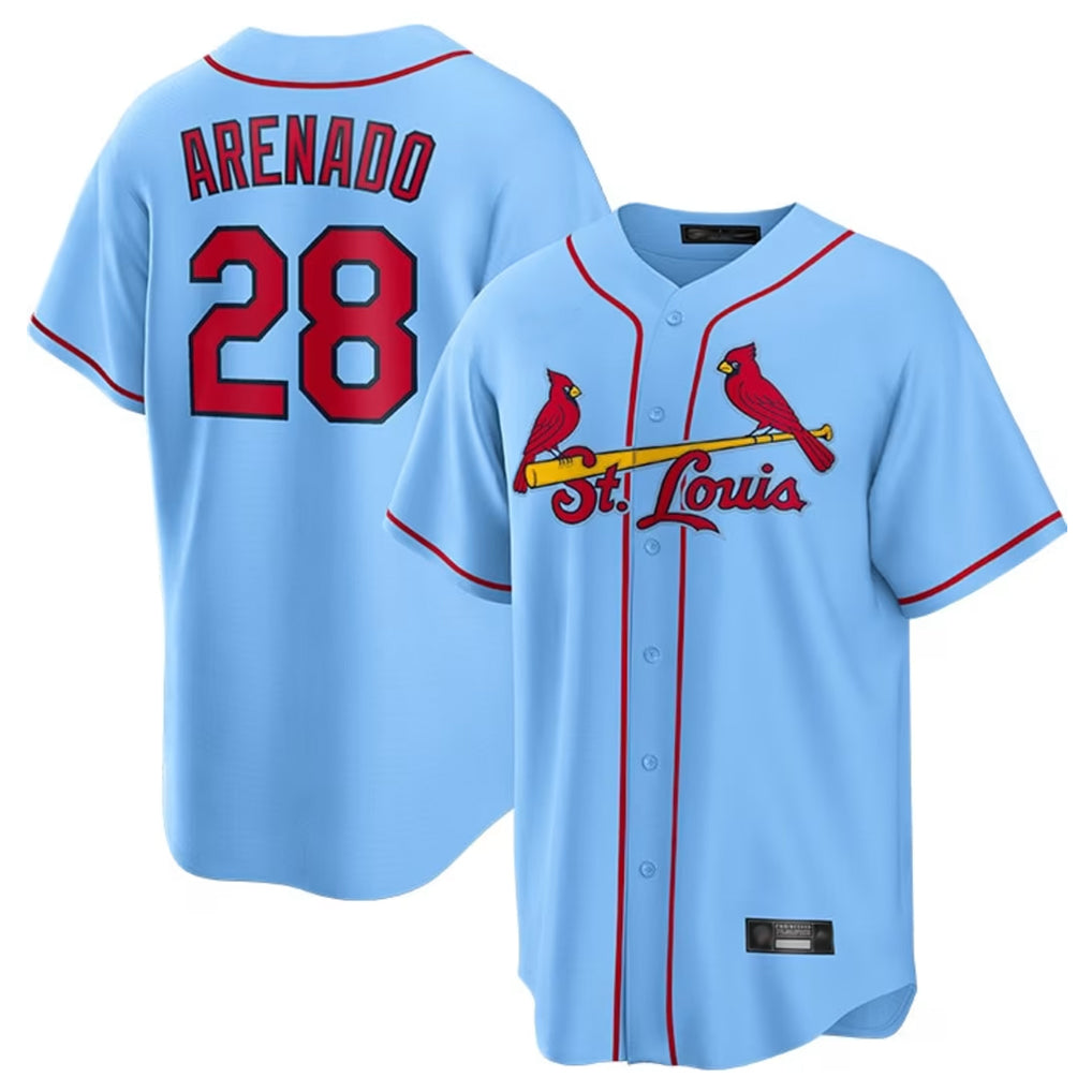 BIPIHUC St. Louis Cardinals #28 Nolan Arenado Player Light Blue Home Game Stitched Jerseys
