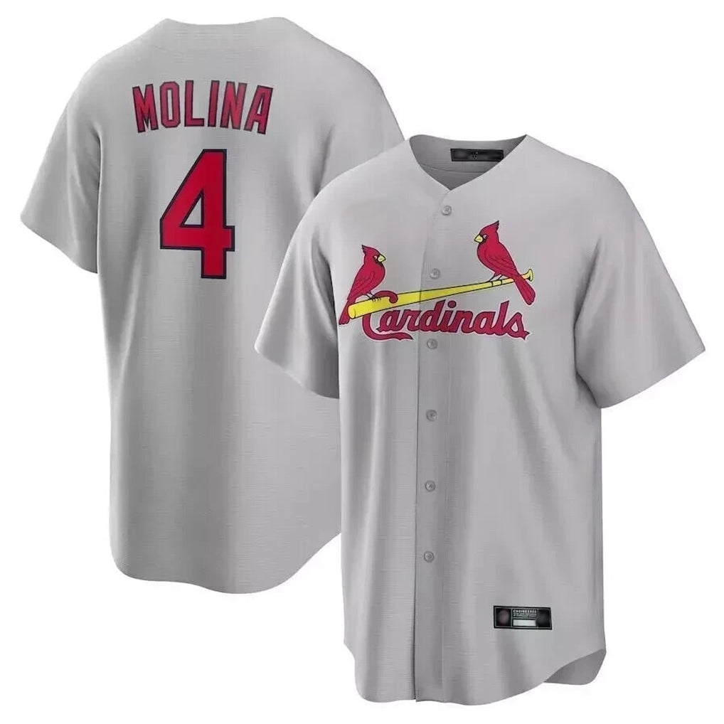 BIPIHUC St. Louis Cardinals #4 Yadier Molina Player Gray Home Game Stitched Jerseys