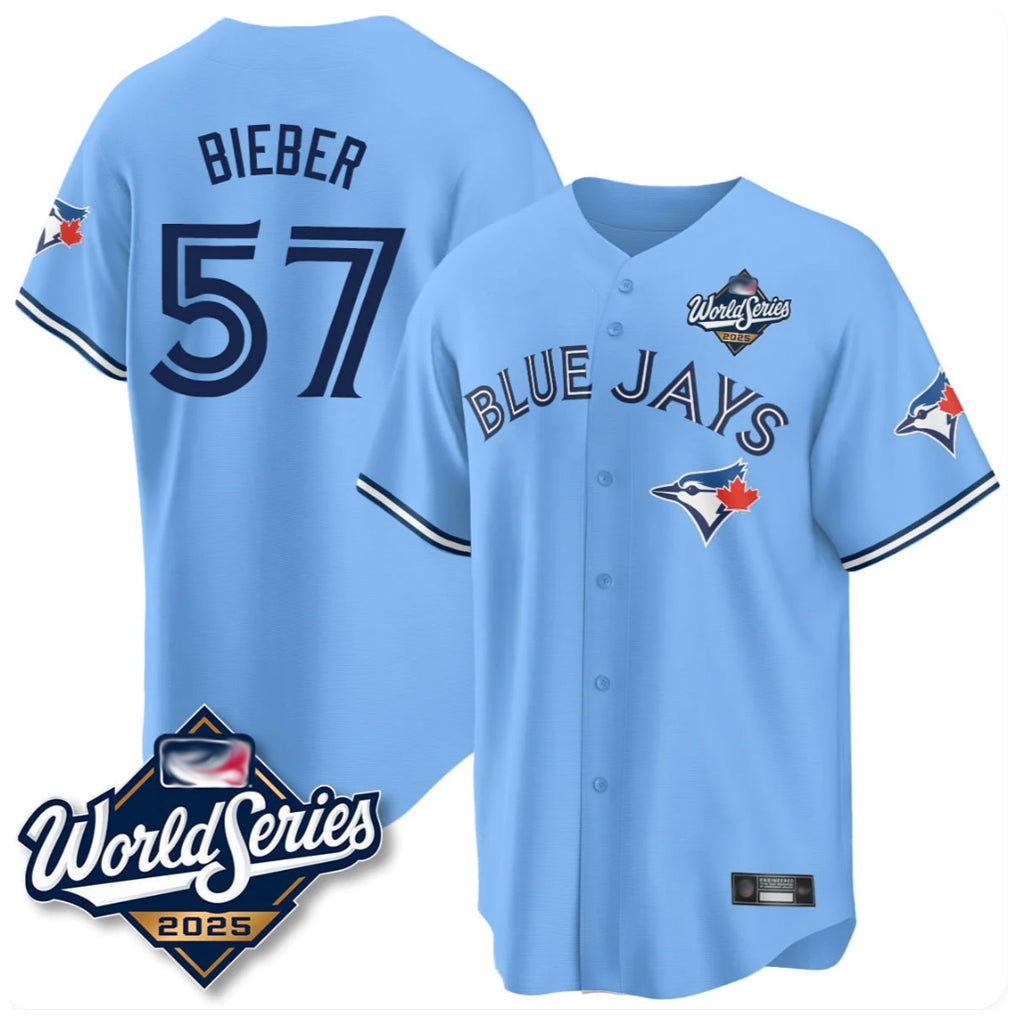 BIPIHUC T.Blue Jays #57 Shane Bieber Player Blue 2025 World Series All Stitched Jerseys