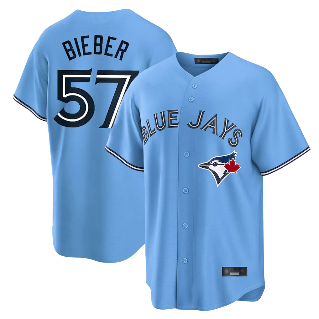 BIPIHUC T.Blue Jays #57 Shane Bieber Player Blue Home Stitched Jerseys