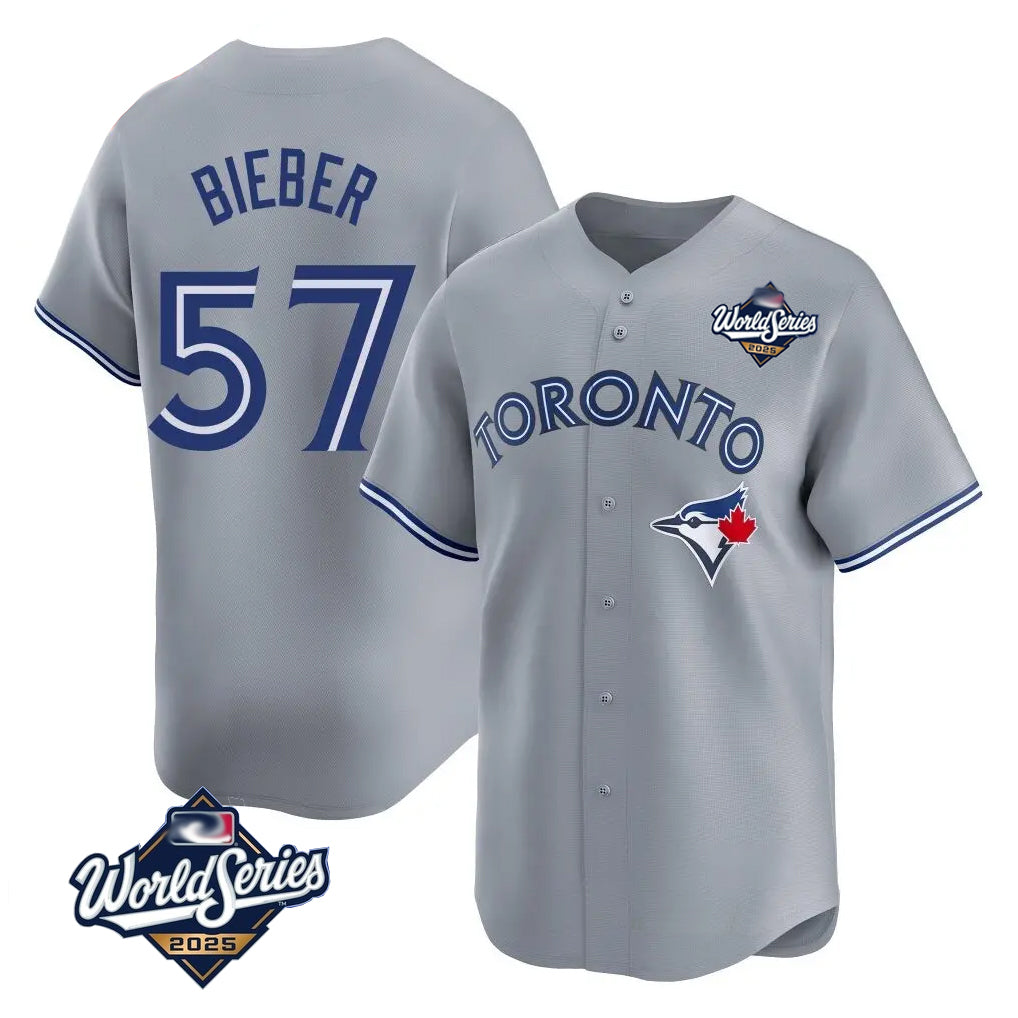 BIPIHUC T.Blue Jays #57 Shane Bieber Player Gray 2025 World Series All Stitched Jerseys