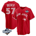 BIPIHUC T.Blue Jays #57 Shane Bieber Player Red 2025 World Series All Stitched Jerseys