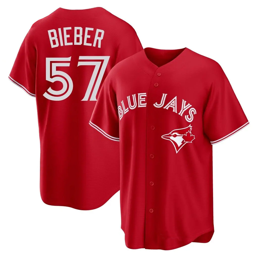 BIPIHUC T.Blue Jays #57 Shane Bieber Player Red Home Stitched Jerseys